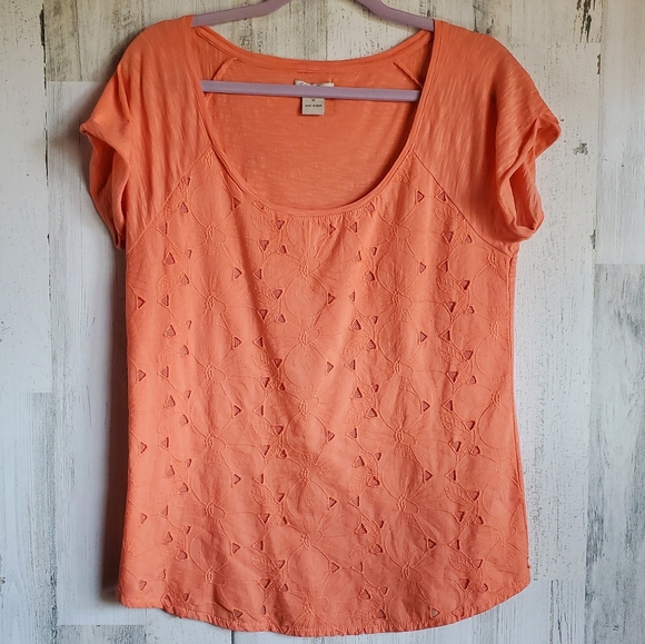 Lucky Brand Tops - Lucky Brand Floral Eyelet Over Mesh Tee Shirt 0010